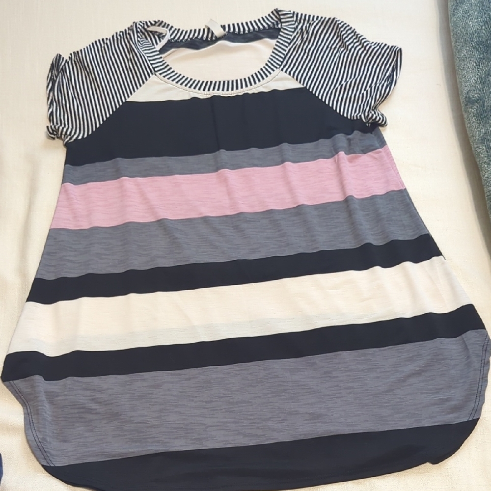 Emerald Striped Short Sleeve Top - Black, Pink, Gray